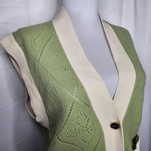 Sandro Paris Espoir Oversized Perforated Wool Cardigan Vest Sage Green Sz 1 / S - Picture 5 of 16